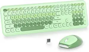 iRoboosta Light Green Wireless Keyboard and Mouse Combo Set, 2.4GHz Retro Typewriter Aesthetic Keyboard, Full Size Cute Keyboard with Number Pad, Home and Office Silent Keyboards (Light Green)