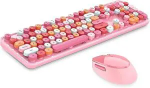 Youker Wireless Keyboard and Mouse Combo, 2.4GHz USB Wireless Connection Retro Keyboard with Numeric Keypad and Optical Mice Set Colorful Keyboard and Mice for PC/Laptop/Mac/Windows XP/7/8/10/11