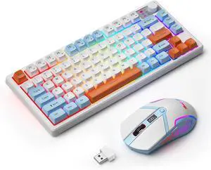 BlueFinger 75% Wireless Gaming Keyboard and Mouse with Smart Display, Rechargeable Light Up Wireless Keyboard with Knob Control, RGB Backlit Gaming Mouse for Mac Laptop Computer PC Gamer
