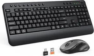 Wireless Keyboard and Mouse Combo, Computer Keyboard with Wrist Rest, Multimedia Hotkeys 2.4G Wireless, Full Size, Ergonomic, USB-C Adapter, 3200 DPI Mouse, for Windows/Mac/Laptop/PC, Black