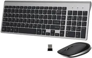 Wireless Keyboard and Mouse Combo, Protable USB 2.4G Wireless Keyboard Mouse Full-Size Slim Sleek Ergonomic Compact with Number Pad for PC Computer Desktop Laptop Mac - Black