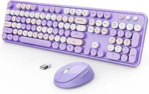 Youker Wireless Keyboard and Mouse Combo, 2.4GHz USB Wireless Connection Retro Keyboard with Numeric Keypad and Optical Mice Set Colorful Keyboard and Mice for PC/Laptop/Mac/Windows XP/7/8/10/11