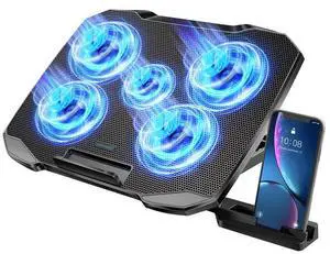 Black COOLCOOLD Laptop Cooling pad for 12-17 Inch Laptop Cooler Stand, 5 quiet fans, 5 Angle Adjustable with phone holder Black COOLCOOLD Laptop Cooling pad for 12-17 Inch Laptop Cooler Stand, 5 quiet fans, 5 Angle Adjustable with phone holder