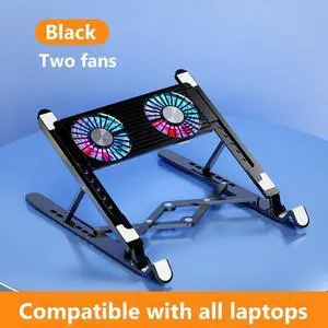 Two Fans Black  Universal Tablet Stand Foldable Fast Mute Cooling Fan Adjustable Angle Holder for 11-17.3 Inch Computer Laptop Macbook Air Ipad