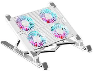 Silver  Laptop Cooling Fan with 2/4 Fans Silent Gaming Laptop Cooler Fan RGB 7 Height Portable Laptop Holder for 11-17.3 Inch Laptops
