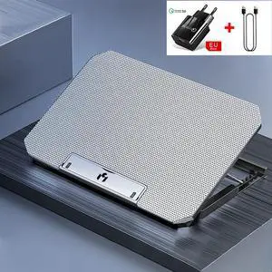 Silver EU Plug  Laptop Cooler Fan Gaming Laptop Cooling Pad with Two USB Port Notebook Stand Base for Laptop Cooler Adjustable Angle Wind Speed