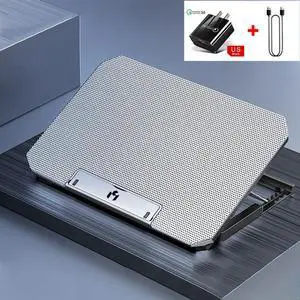 Silver US Plug  Laptop Cooler Fan Gaming Laptop Cooling Pad with Two USB Port Notebook Stand Base for Laptop Cooler Adjustable Angle Wind Speed