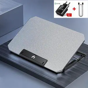 silvery EU Plug 220V  Laptop Cooler Large Size For 12-17 Inch Notebook TwoLaptop Cooling Pads Wind Speed Adjustable Silent Laptop Cooler Stand