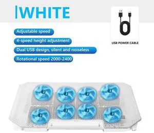 White Laptop Cooler Laptop Cooling Pad with 8 Fans Dual USB Port FoldableCooler Base for 15.6inch NotebookHeat Dissipation Holder White Laptop Cooler Laptop Cooling Pad with 8 Fans Dual USB Port FoldableCooler Base for 15.6inch NotebookHeat Dissipation Holder