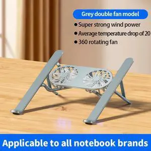 grey without light  Folding Laptop Stand Cooling Base Portable Desktop Tablet Holder Mute Dual Fan Rapid Cooling Pad Aluminium Notebook Accessory