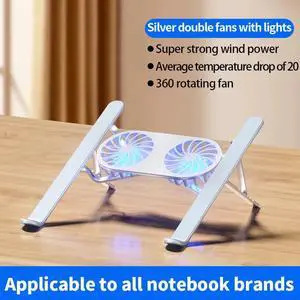 silver with light Folding Laptop Stand Cooling Base Portable Desktop Tablet Holder Mute Dual Fan Rapid Cooling Pad Aluminium Notebook Accessory silver with light Folding Laptop Stand Cooling Base Portable Desktop Tablet Holder Mute Dual Fan Rapid Cooling Pad Aluminium Notebook Accessory