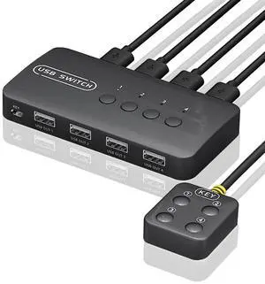 KVM Switch USB Switch Shared Controller Adapter 4 Inputs 4 Outputs for Laptop Computer Printer Keyboard Mouse Monitor