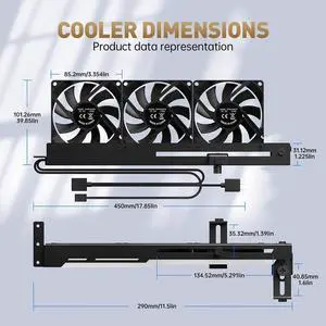 Black  2 in 1 Graphics Card Radiator 1800RPM 5V 3Pin ARGB RGB LED Graphics Card Holder with 3x80mm Fans Graphics Card Cooling Fan