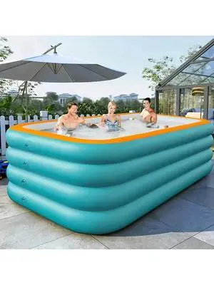 Multi-Size Super Large 3-Ring/ 4-Ring Inflatable Swimming Pool Outdoor Swimming Pool, Thickened And Tall Square Family Inflatable Swimming Pool, Suitable For Outdoor, Courtyard, Family Gathering