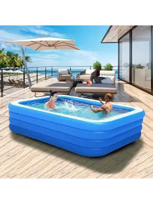 Multi-Size Super Large 3-Ring/ 4-Ring Inflatable Swimming Pool Outdoor Swimming Pool, Thickened And Tall Square Family Inflatable Swimming Pool, Suitable For Outdoor, Courtyard, Family Gathering