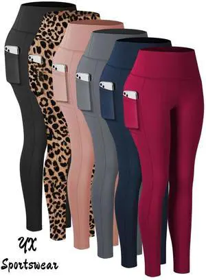 Women's High Waisted Yoga Pants with Pockets, Four Seasons, Comfortable & Skinny, Stretchy Polyester Spandex Blend, Elastic Waistband, Solid Color, Machine Washable, 9/4 Length, Sporty Style, Adult Wo