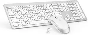 Wireless Keyboard and Mouse Combo - Full Size Slim Thin Wireless Keyboard Mouse with Numeric Keypad 2.4G Stable Connection Adjustable DPI
