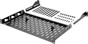 Server Rack Shelf, 1U Rack Shelf 10in Depth, Network Rack Shelf with Anti-Slip Stops, 110lbs Weight Capacity of Vented Rack Mount Shelf for Data/AV/IT/Audio Racks, with Lip, Black