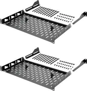 1U Rack Shelf,19 inch,Server Rack Shelf 10 inch Depth,Rack Mount Shelf with Anti-Slip Stops,Network Shelves for 19 in Equipments, 110lbs Capacity of Vented 1U Shelf,No Lip(2 Pack)
