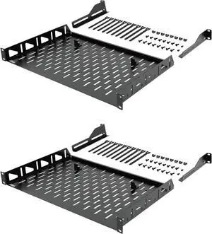 1U Rack Shelf,19 inch Rack Shelf 12 inch Depth,Rack Mount Shelf with Anti-Slip Stops,Server Rack Shelf and Network Shelf for 19 in Equipments, 110lbs Capacity of Vented 1U Shelf,No Lip(2 Pack)