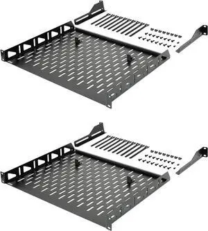 1U Rack Shelf, 14 inch Depth, Anti-Slip Stops, Server & Network Shelf for 19 in Equipments, 110lbs Vented Capacity, No Lip (2 Pack)
