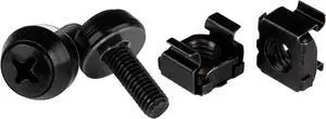 50 Pack 10-32 Server Rack Cage Nuts and Screws w/Washers - Rack Mount Hardware Kit - Network/IT Equipment Cabinet Clip/Captive Nuts & Bolts for Square Holes - Black - TAA (CABSCREW1032)