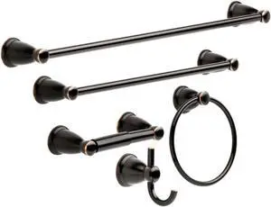 Kinla 5-Piece Bathroom Set Oil-Rubbed Bronze 18', 24' Towel Bar Racks, Toilet Paper Holder, Ring, Hook KIN5PC-ORB