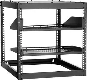 10U Server Rack, Open Frame Network Rack,4-Post Floor Standing or Wall Mounted, Includes 2PCS Vented 1U Rack Shelves & Mounting Hardware, Computer Wall Rack for 19" IT/AV Equipment