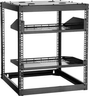 12U Server Rack, Open Frame Network Rack for IT & AV Gear, Floor Standing or Wall Mounted,with 2PCS 1U Rack Shelves & Mounting Hardware, AV Rack for 19" Networking,Audio and Video Device
