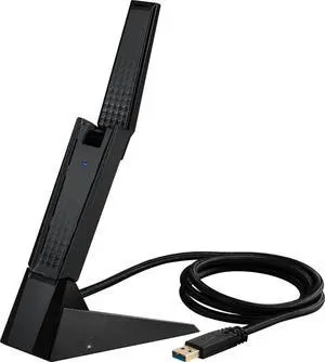AXE5400 WiFi 6E USB Adapter - WLAN up to 5400 Mbps (6GHz, 5GHz, 2.4GHz Wireless), USB 3.2 Gen 1, MU-MIMO, 2X High-Gain Tri-Band Antennas, Beamforming, WPA3 - Cradle Included