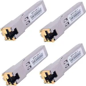 FOR-4PCS 1000BASE-T Gigabit SFP to RJ45 Copper Ethernet Modular Transceiver for Cisco,Meraki,Ubiquiti,D/TP Link,Supermicro,Netgear,Broadcom, 1.25G SFP-T CAT5E/CAT6 up to 100m Mikrotik S-RJ01