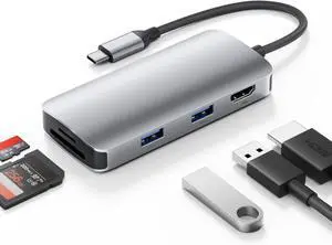 USB-C Hub, 5-in-1 Multiport Adapter - USB-C Docking Station with 4K HDMI, 2 x USB-A Ports, SD Card Slot, & MicroSD Card Slot for MacBook Pro, Air, iPad Pro, XPS, and More