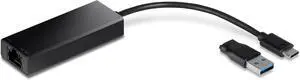 USB-C 3.1 to 2.5GBASE-T Ethernet Adapter, TUC-ET2G, NDAA & TAA Compliant, Windows & Mac Compatible, USB Type-C to USB-A Converter Included, Up to 2.5Gbps Speeds, Black