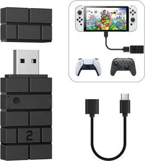 USB Wireless Adapter 2 for Windows, Mac & Raspberry Pi Switch/Switch 2, Compatible with Xbox Series X & S Controller Xbox One Bluetooth Controller PS5/PS4/PS3 Controller with OTG Cable