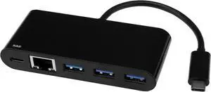 USB C to Ethernet Adapter - 3 Port - with Power Delivery (USB PD) - Power Pass Through Charging - USB C Adapter (US1GC303APD) Black