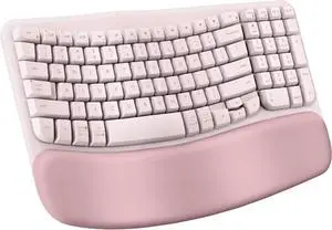 Wave Keys Wireless Ergonomic Keyboard with Cushioned Palm Rest, Comfortable Natural Typing, Easy-Switch, Bluetooth, Logi Bolt Receiver, for Multi-OS, Windows/Mac - Rose