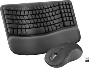 Wave Keys MK670 Combo, Wireless Ergonomic Keyboard with Signature M550 L Wireless Mouse, Comfortable Natural Typing, Bluetooth, Logi Bolt, for Multi-OS, Windows/Mac - Graphite