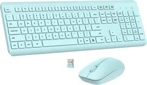 Wireless Keyboard and Mouse Combo, Full Size Silent Ergonomic Keyboard and Mouse, Long Battery Life, Optical Mouse, 2.4G Lag-Free Cordless Mice Keyboard for Computer, Mac, Laptop, PC, Windows(Green)