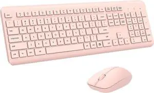 Wireless Keyboard and Mouse Combo, Full Size Silent Ergonomic Keyboard and Mouse, Long Battery Life, Optical Mouse, 2.4G Lag-Free Cordless Mice Keyboard for Computer, Mac, Laptop, PC, Windows(Pink)