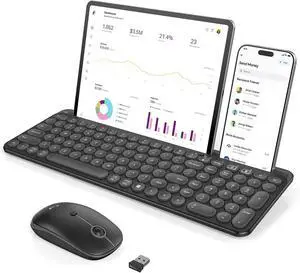 Bluetooth Keyboard and Mouse for iPad, Multi-Device Bluetooth + 2.4G Wireless Keyboard Mouse with Tablet Holder for MacBook/Windows Computer, iOS/Andriod Tablet Phone, Black