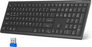 Bluetooth Keyboard Rechargeable, 4-Device (2.4G+BT) Wireless Keyboard, Full Size Computer Keyboard with Stand, Ultra-Slim Quiet Typing, for PC/Laptop/Smart TV/Phone/Tablet, 12 Hotkeys