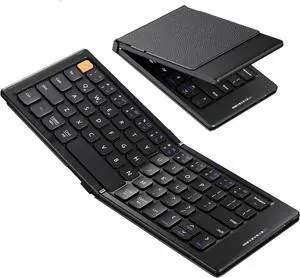Foldable Compact Keyboard, XK04 Portable Bluetooth Keyboard with PU Leather Cover, Pocket-Sized Wireless Travel Keyboards for iPad, iPhone, Smartphone, Tablet and Laptop - Black