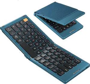 Foldable Compact Keyboard, XK04 Portable Bluetooth Keyboard with PU Leather Cover, Pocket-Sized Wireless Travel Keyboards for iPad, iPhone, Smartphone, Tablet and Laptop - Blue
