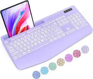 Large Print Backlit Computer Keyboards, Wired Lighted USB Keyboards with 7-Color Backlit, Wrist Rest, Phone Holder, Easy to Read and Type for Laptop, PC, Windows, Desktop (Purple)