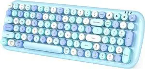 Wireless Bluetooth Keyboard, 100-Key Mini Bluetooth Typewriter Keyboards for Mac iPad iPhone PC Laptop & Android, 3 Devices Simultaneously, Colorful Retro Round Keycaps Keyboard (Blue)