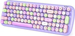 Wireless Bluetooth Keyboard, 100-Key Mini Bluetooth Typewriter Keyboards for Mac iPad iPhone PC Laptop & Android, 3 Devices Simultaneously, Colorful Retro Round Keycaps Keyboard (Purple)