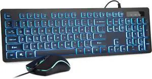 Three Colors Backlit Keyboard and Mouse, Wired Keyboard and Mouse Combo, USB Keyboard and Mouse Set,Quiet Input Gaming Keyboard,Optical RGB Mouse for School,Office,Business and Gaming