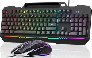 Gaming Keyboard, T102 104 Keys Gaming Keyboard and Mouse Combo with RGB Backlit, All-Metal Panel, Anti-Ghosting, PC Game Keyboard and Mouse, USB Wired Keyboard Mouse for MAC Xbox PC Gamers