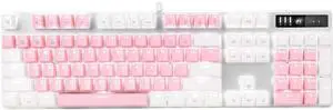 Mechanical Gaming Keyboard, New Upgraded Blue Switch 104 Keys White Backlit Keyboards, USB Wired Mechanical Computer Keyboard for Laptop, Desktop, PC Gamers(White & Pink)