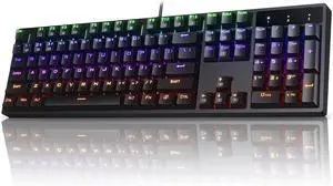 RGB Mechanical Gaming Keyboard Blue Switch, 104 Keys Full-Size Light Up Key-Board with 11 Backlit Modes, Anti-Ghosting, Double-Shot ABS Keycaps, USB Wired Computer Key Board for Windows PC Gamer